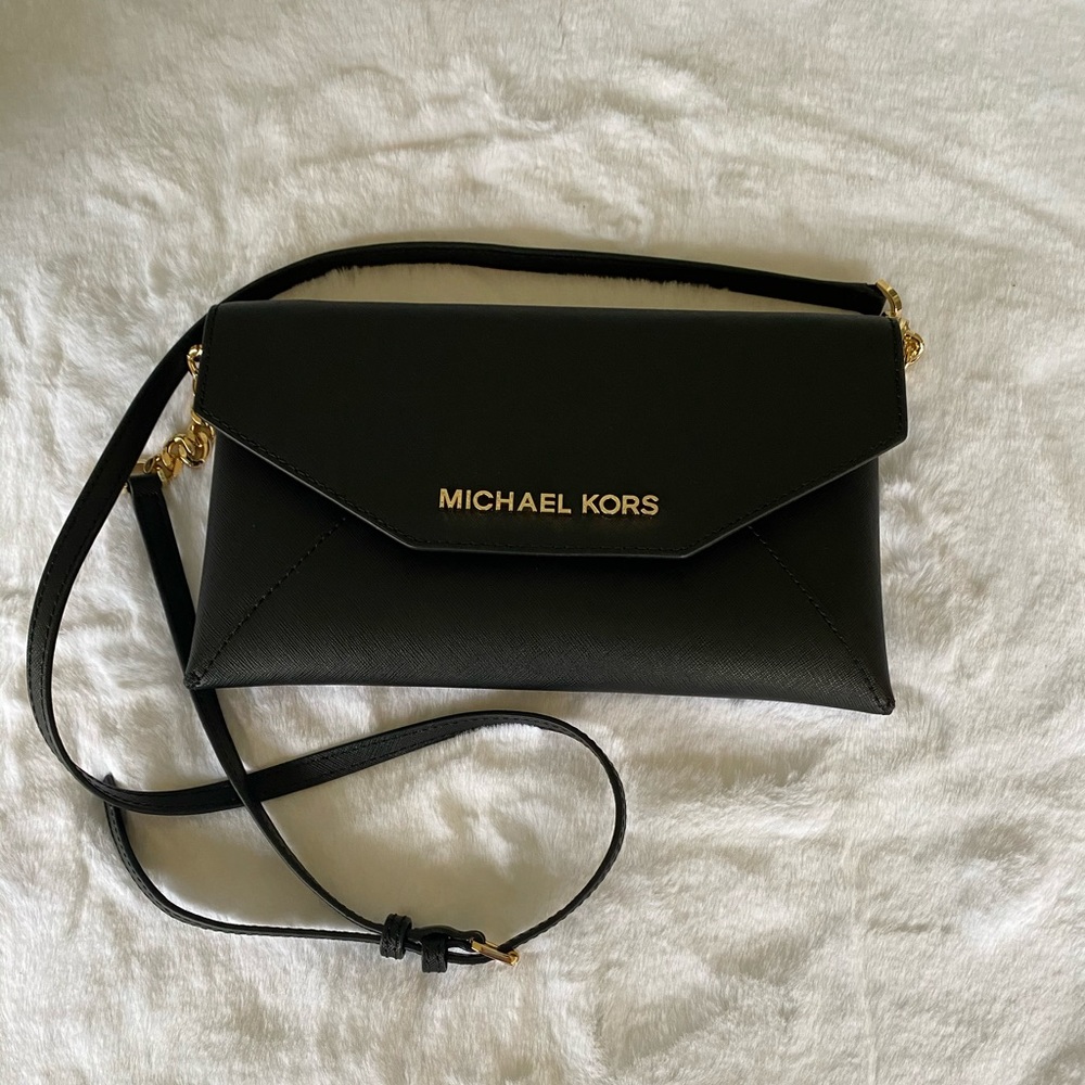 Michael Kors Black Clutch with Gold Accents - Picture 2 of 7